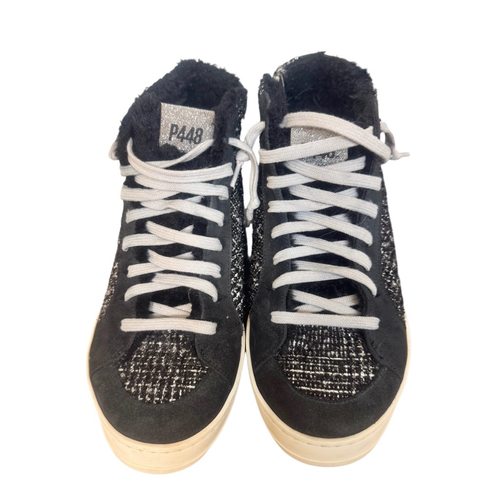 P448 from Bloomingdale’s skate faux fur suede trim high top sneakers size 40 9.5 - Picture 13 of 16